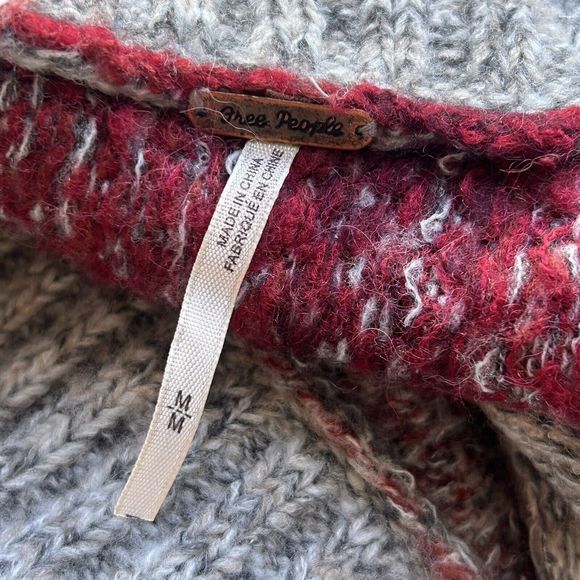 Free People Poncho Sweater Women Medium Willow Diamond Fair Isle Boho Wool Blend - Picture 9 of 11
